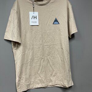Selected/Homme Loosemount Short Sleeve O-Neck T-Shirt Beige Size Medium